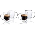 Double Wall Glass 350Ml Set of 4 Coffee Cups - Double Walled Glass Mugs for hot &amp; Cold Drinks Coffee Tea Milk cappuchino Juice (4, 350ml Cup)