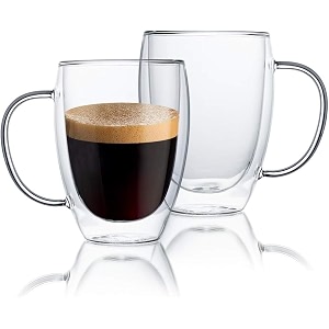 double wall glass 350ml set of 6 coffee cups - double walled glass mugs for hot amp cold drinks coffee tea milk cappuchino juice cups 6 350ml cup