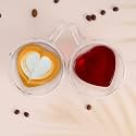 Double Wall Heart Shape Cups 250Ml Set of 6 Double Layer Tea &amp; Coffee Cup Double Walled Glass Mugs for hot &amp; Cold Drinks Coffee Tea Milk cappuchino Juice (6, Heart Cup)
