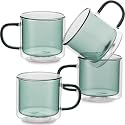 Double Wall Insulated Glass Tea Cups Set of 2, Clear Borosilicate Espresso Shot Cups for Espresso Machine, Glass Teacups Coffee Mugs with Handle for Cappuccino Latte, 7OZ/200ML