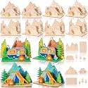 DoubleFill 12 Sets 3D Camping Crafts Wooden Tent Crafts to Paint for Kids Camping Activities DIY Summer Camp Craft Ornament for Birthday Party Favor Home Vbs Sunday School Art Classroom Nursery