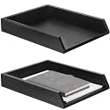 DoubleFill 2 Pcs Wooden Letter Tray 2 Tier Letter-Size Desk Tray, Black