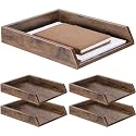 DoubleFill 4 Pcs Wooden Letter Tray 2 Tier Letter-Size Desk Tray, Dark Wood