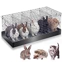 DoubleFill 5 Hole Folding Rabbit Transport Cage 30 x 12 x 12 in Portable Bunny Carrier with Tray and Handles for Transport, Travel or Temporary Housing, Pet Habitat Animal Enclosure (Black)