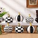 DoubleFill 6 Pcs Black White Checked Ceramic Pumpkin Fall Table Centerpiece