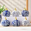 DoubleFill 6 Pcs Blue White Ceramic Chinoiserie Pumpkins Fall Centerpiece