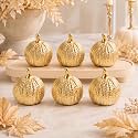DoubleFill 6 Pcs Gold Ceramic Pumpkin Fall Decoration for Table Centerpiece