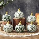 DoubleFill 6 Pcs Green Ceramic Pumpkins Fall Farmhouse Table Decor