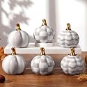 DoubleFill 6 Pcs White Checkered Stripe Ceramic Pumpkins Fall Centerpiece