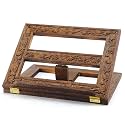DoubleFill Adjustable Wooden Bible Stand Carved Bible Holder Missal Stand Book Display for Reading Folding Religious Prayer Wooden Holy Book Holder 12.99 x 10.04 Inches(Dark Brown)