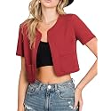 DOUBLJU Bolero Open Front Cardigan Crop Jackets Short Sleeve Basic Cropped Blazers Business Casual for Womens with Plus Size