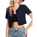 DOUBLJU Bolero Open Front Cardigan Crop Jackets Short Sleeve Basic Cropped Blazers Business Casual for Womens with Plus Size