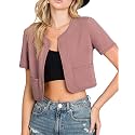 DOUBLJU Bolero Open Front Cardigan Crop Jackets Short Sleeve Basic Cropped Blazers Business Casual for Womens with Plus Size