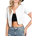 DOUBLJU Bolero Open Front Cardigan Crop Jackets Short Sleeve Basic Cropped Blazers Business Casual for Womens with Plus Size