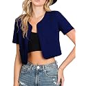 DOUBLJU Bolero Open Front Cardigan Crop Jackets Short Sleeve Basic Cropped Blazers Business Casual for Womens with Plus Size