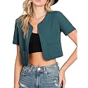 DOUBLJU Bolero Open Front Cardigan Crop Jackets Short Sleeve Basic Cropped Blazers Business Casual for Womens with Plus Size