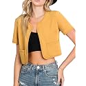 DOUBLJU Bolero Open Front Cardigan Crop Jackets Short Sleeve Basic Cropped Blazers Business Casual for Womens with Plus Size