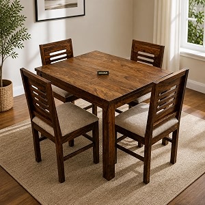douceur solid sheesham wood dining table set of 4  wooden 4 seater dining table with 4 chairs with cushion  dining table set of 4 sheesham wood  dining room furniture for home  natural teak finish
