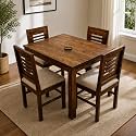 Douceur Solid Sheesham Wood Dining Table Set of 4 | Wooden 4 Seater Dining Table with 4 Chairs With Cushion | Dining Table Set of 4 Sheesham Wood | Dining Room Furniture for Home | Natural Teak Finish