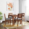 Douceur Furnitures Solid Sheesham Wood 4 Seater Dining Table Set with Cushioned Chairs for Dining Room | Living Room | Home &amp; Office | Hotels Restaurant &amp; Cafe | Finish:- Natural Teak| Cushions:-Grey