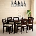 Douceur Sheesham Wood 6 Seater Dining Table Set | Solid Wood Dining Table Set with 6 Chairs|Wooden Dining Table for Home, Restaurant, Cafe, Hotel &amp; Dining Room|Natural Teak Finish with Cream Cushion