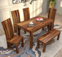 Douceur Furnitures Solid Sheesham Wood Six Seater Dining Set For Dining Room , Restaurant . Solid Wood 6 Seater Dining Set
