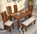 Douceur Furnitures Solid Sheesham Wood Six Seater Dining Set For Dining Room , Restaurant . Solid Wood 6 Seater Dining Set