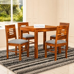 douceur solid sheesham wood dining table set of 4  wooden 4 seater dining table with 4 chairs with cushion  dining table set of 4 sheesham wood  dining room furniture for home  honey finish