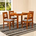 Douceur Solid Sheesham Wood Dining Table Set of 4 | Wooden 4 Seater Dining Table with 4 Chairs with Cushion | Dining Table Set of 4 Sheesham Wood | Dining Room Furniture for Home | Honey Finish