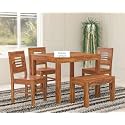 Douceur Furnitures Solid Sheesham Wood 3 Chair with 1 Bench Dining Table Set Without Cushioned Chairs for Dining Room | Living Room | Home &amp; Office | Hotels (4 Seater with Bench Finish -NaturalTeak|
