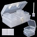 Douorgan Small Bead Storage Containers 28 Pieces Plastic Storage Organizers Portable Art Storage Case Transparent Boxes Jewelry Beads Storage Box(1 Pack)