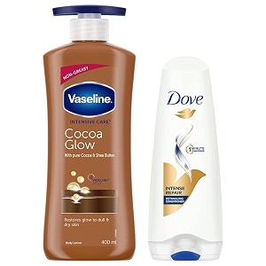 dove hair therapy intense repair conditioner for damaged frizzy amp dry hair cocoa 175ml amp vaseline intensive care cocoa glow body lotion 400ml