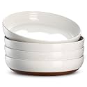 DOWAN 9.6" Ceramic Pasta Bowls Set of 4, Large Shallow White Dinner Bowls with Sesame Glaze Finish, Wide Bowl Plates for Pasta, Salad, Soup &amp; Stew, Microwave &amp; Dishwasher Safe, Housewarming Gift