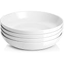 DOWAN 9.75" Pasta Bowls Set of 4, Large Shallow White Ceramic Salad Bowls, 50oz Wide Dinner Bowls for Pasta, Soup, Salad & Stew, Microwave & Dishwasher Safe, Housewarming Gift(Soft White)