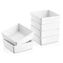 DOWAN Creme Brulee Ramekins 6 oz Oven Safe, Small Ceramic Square Ramekin, Custard Cups Souffle Baking Dish, Dipping Bowls Soy Sauce Dish Appetizer Plates, Set of 6, Soft White