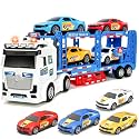 DOWELLIN Transport Truck Toys Toddler Car Toys for 3 4 5 6 7 8 Years Kids, 21.5" Large Friction 2 Layer Semi Trucks Toy with 4 Racing Cars, Light&Sound Vehicle Toys, Gift for Boy Girl Child-Blue
