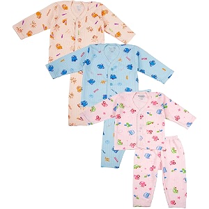 dowin cotton rich front open baby night suit