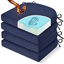 downluxe Chair Cushions for Dining Chairs, Memory Foam Linen Kitchen Chair Pads with Ties, Waterproof, Stain-Resistant and Washable Cover, 17" x 16" x 2.5", Blue, 4 Pack