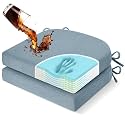 downluxe Chair Cushions for Dining Chairs, Memory Foam Linen Kitchen Chair Pads with Ties, Waterproof, Stain-Resistant and Washable Cover, 17" x 16" x 2.5", Light Blue, 2 Pack