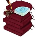downluxe Chair Cushions for Dining Chairs, Memory Foam Linen Kitchen Chair Pads with Ties, Waterproof, Stain-Resistant and Washable Cover, 17" x 16" x 2.5", Red, 6 Pack