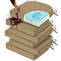 downluxe Chair Cushions for Dining Chairs, Memory Foam Linen Kitchen Chair Pads with Ties, Waterproof, Stain-Resistant and Washable Cover, 17" x 16" x 2.5", Khaki, 6 Pack