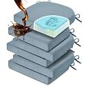 downluxe Chair Cushions for Dining Chairs, Memory Foam Linen Kitchen Chair Pads with Ties, Waterproof, Stain-Resistant and Washable Cover, 17" x 16" x 2.5", Light Blue, 6 Pack
