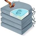 downluxe Chair Cushions for Dining Chairs, Memory Foam Linen Kitchen Chair Pads with Ties, Waterproof, Stain-Resistant and Washable Cover, 17" x 16" x 2.5", Light Blue, 4 Pack