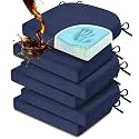 downluxe Chair Cushions for Dining Chairs, Memory Foam Linen Kitchen Chair Pads with Ties, Waterproof, Stain-Resistant and Washable Cover, 17" x 16" x 2.5", Blue, 6 Pack