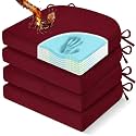 downluxe Chair Cushions for Dining Chairs, Memory Foam Linen Kitchen Chair Pads with Ties, Waterproof, Stain-Resistant and Washable Cover, 17" x 16" x 2.5", Red, 4 Pack