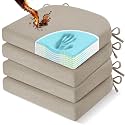 downluxe Chair Cushions for Dining Chairs, Memory Foam Linen Kitchen Chair Pads with Ties, Waterproof, Stain-Resistant and Washable Cover, 17" x 16" x 2.5", Oatmeal Beige, 4 Pack