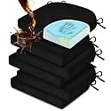 downluxe Chair Cushions for Dining Chairs, Memory Foam Linen Kitchen Chair Pads with Ties, Waterproof, Stain-Resistant and Washable Cover, 17" x 16" x 2.5", Black, 6 Pack
