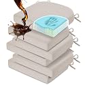downluxe Chair Cushions for Dining Chairs, Memory Foam Linen Kitchen Chair Pads with Ties, Waterproof, Stain-Resistant and Washable Cover, 17" x 16" x 2.5", Beige, 6 Pack