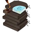 downluxe Chair Cushions for Dining Chairs, Memory Foam Linen Kitchen Chair Pads with Ties, Waterproof, Stain-Resistant and Washable Cover, 17" x 16" x 2.5", Brown, 6 Pack