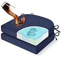 downluxe Chair Cushions for Dining Chairs, Memory Foam Linen Kitchen Chair Pads with Ties, Waterproof, Stain-Resistant and Washable Cover, 17" x 16" x 2.5", Blue, 2 Pack